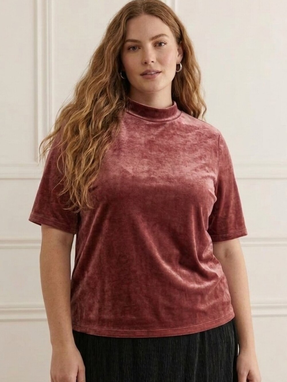 WOMANCE Oversized Dusty Pink Velvet Top Soft Mock Neck Whimsigoth Tee, Size 3X